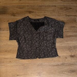 Notched V-Neck Button Up Top